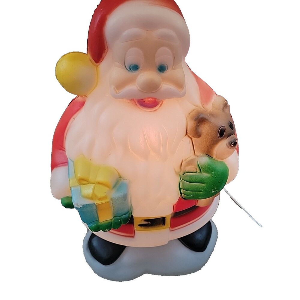 Vintage General Foam Lighted Santa Claus Blow Mold Gift Present Teddy Bear 18"